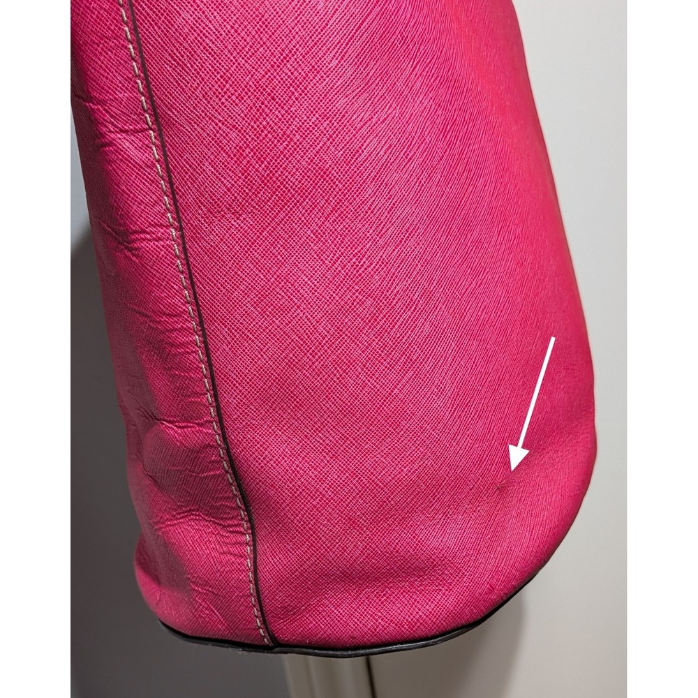 Michael Kors Tote Bag Hot Pink Tan Coated Canvas Leather Handles Jet Set Purse - Picture 13 of 16